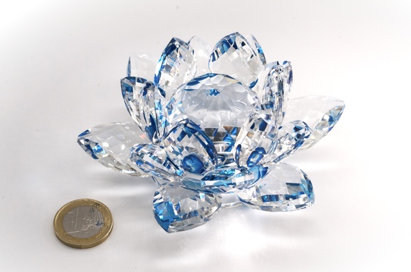 Kristall Lotusblume Blau 100 mm