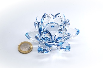 Kristall Lotusblume Blau 80 mm